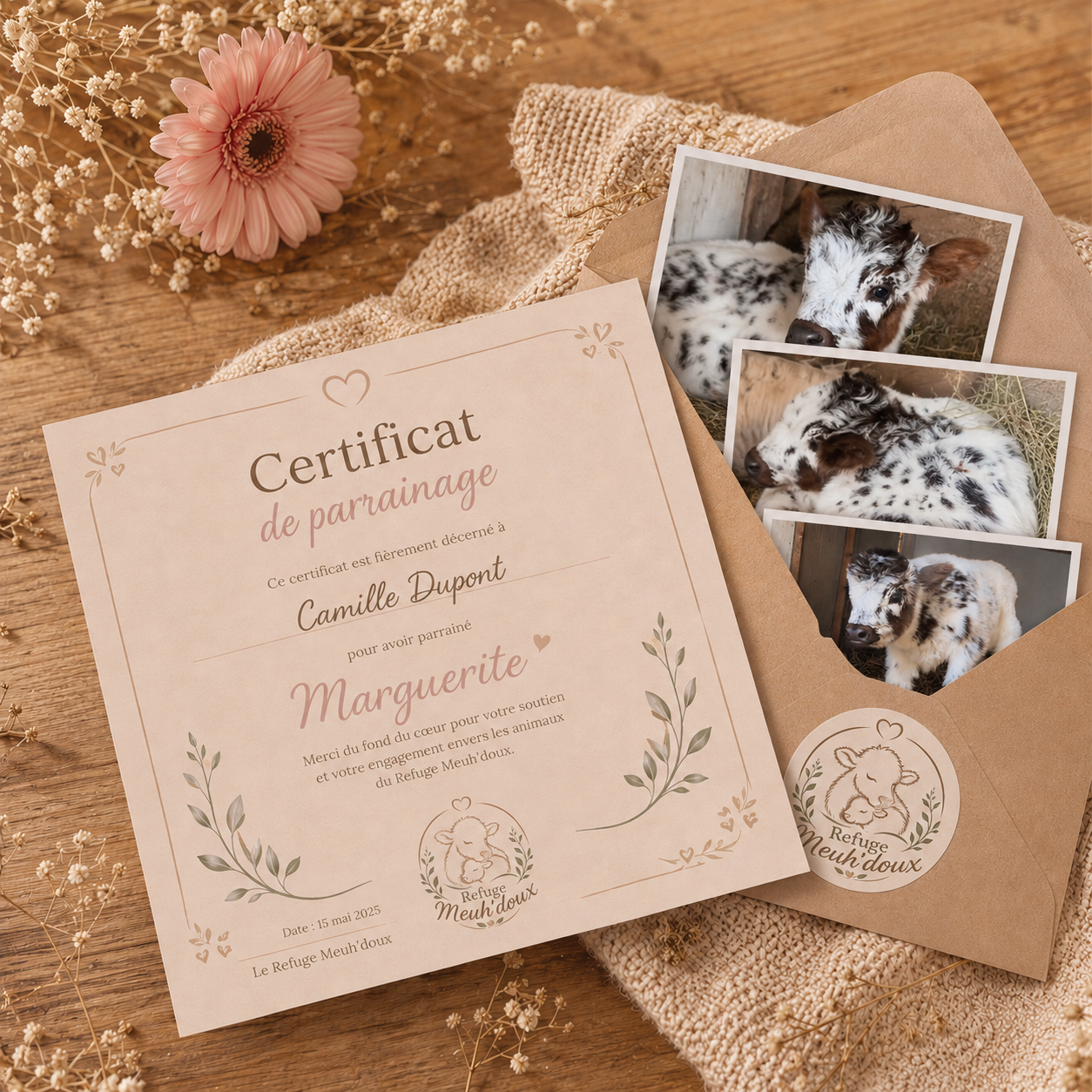 Certificat de parrainage + enveloppe photo